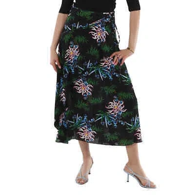 Pre-owned Kenzo Black Botanical Print Wrap Skirt