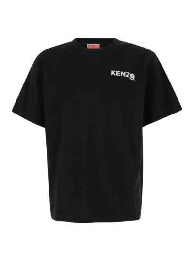 Kenzo Black Classic T-shirt With Contrasting Logo Print In Cotton
