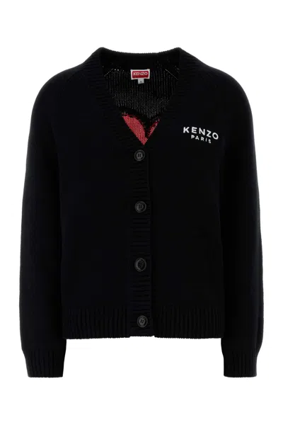 KENZO BLACK COTTON BLEND CARDIGAN