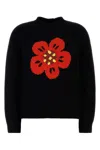 Kenzo Boke Flower Logo Sweater With Elastic Ribbed Trims In Black