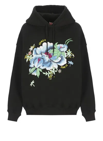 KENZO KENZO BLACK COTTON HOODIE WITH LOGO