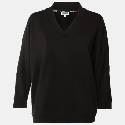 Pre-owned Kenzo Black Cotton Knit Logo Applique Sweatshirt S