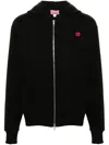 Kenzo Black Cotton Sweatshirt With Zip And Printed Flower  In Black
