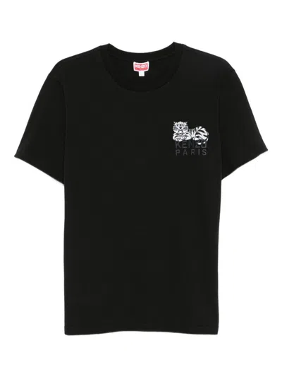 Kenzo Black Cotton T-shirt With Embroidered Tiger Logo