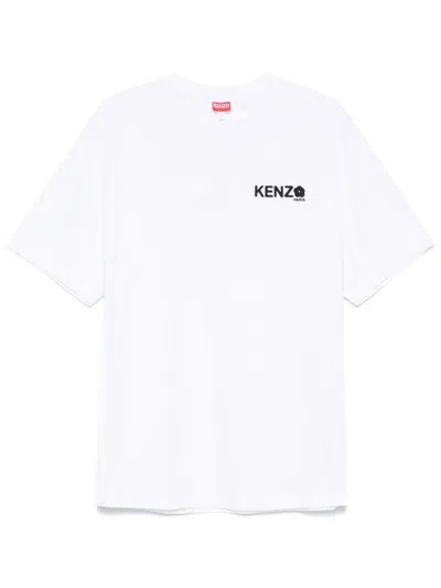 KENZO KENZO WHITE COTTON T-SHIRT WITH EMBROIDERED LOGO
