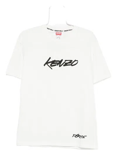Kenzo Black Cotton T-shirt With Embroidered Tiger Logo In White
