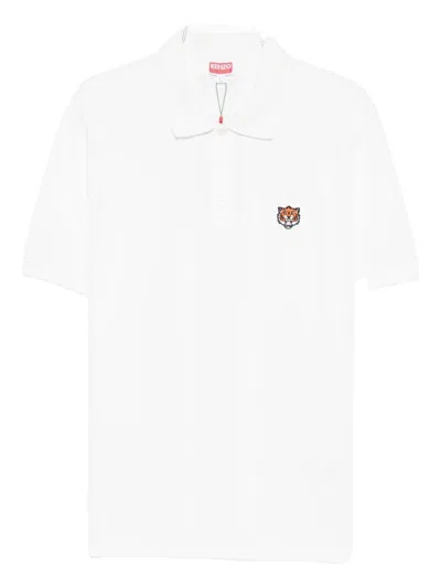 Kenzo Black Cotton T-shirt With Embroidered Tiger Logo In White