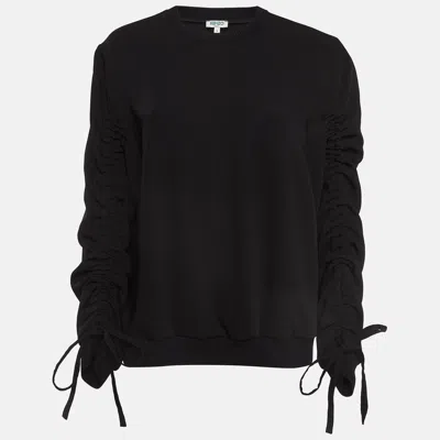 Pre-owned Kenzo Black Crepe Knot Ruched Sleeve Top L