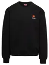 KENZO BLACK CREWNECK SWEATSHIRT WITH LOGO PATCH IN COTTON MAN