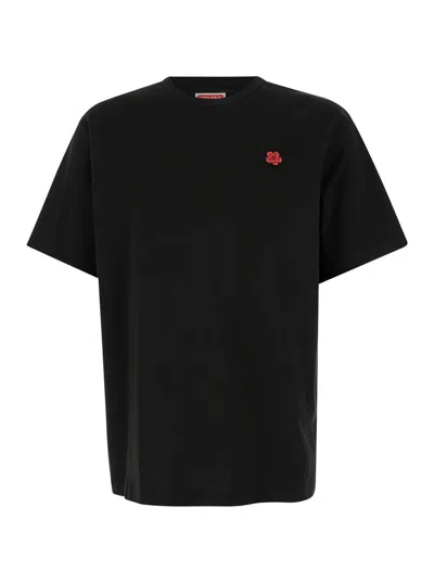 KENZO BLACK CREWNECK T-SHIRT WITH BOKE FLOWERS IN COTTON MAN