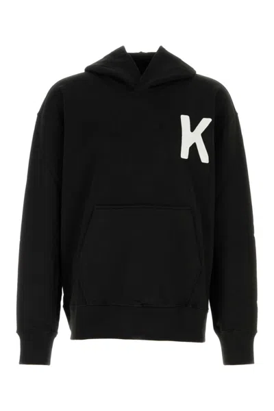 KENZO BLACK EMBROIDERED LOGO HOODIE