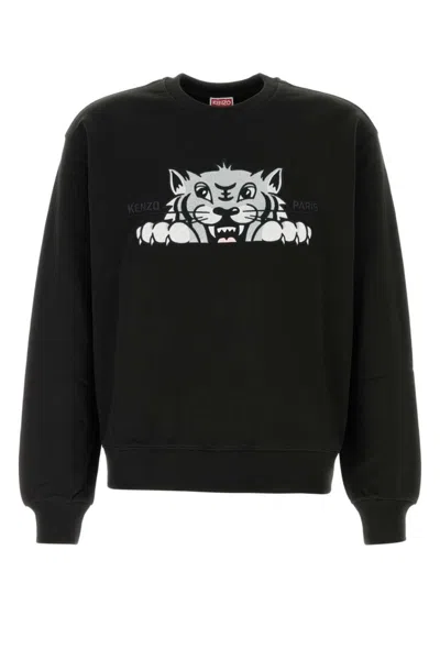 KENZO BLACK EMBROIDERED LOGO SWEATSHIRT