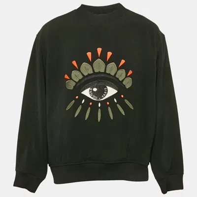 Pre-owned Kenzo Black Eye Embroidery Knit Crew Neck Sweatshirt L