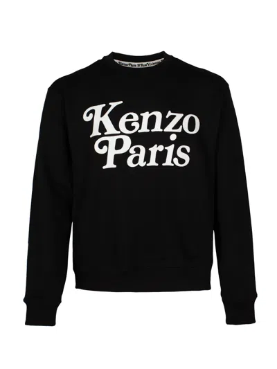 Kenzo Black Flocked-logo Sweatshirt For Men