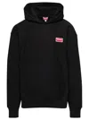 Kenzo Black Hoodie With Logo Print At The Front And Back In Stretch Cotton Man In Black