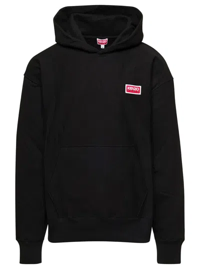 KENZO BLACK HOODIE WITH LOGO PRINT AT THE FRONT AND BACK IN STRETCH COTTON MAN