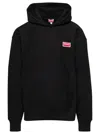 Kenzo Black Hoodie With Logo Print At The Front And Back In Stretch Cotton Man In Black