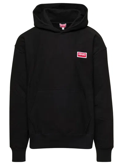 KENZO KENZO MEN BLACK HOODIE WITH LOGO PRINT AT THE FRONT AND BACK IN STRETCH COTTON MAN