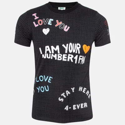Pre-owned Kenzo Black ‘i Love You' Fan Sign Cotton Crew Neck T-shirt Xs