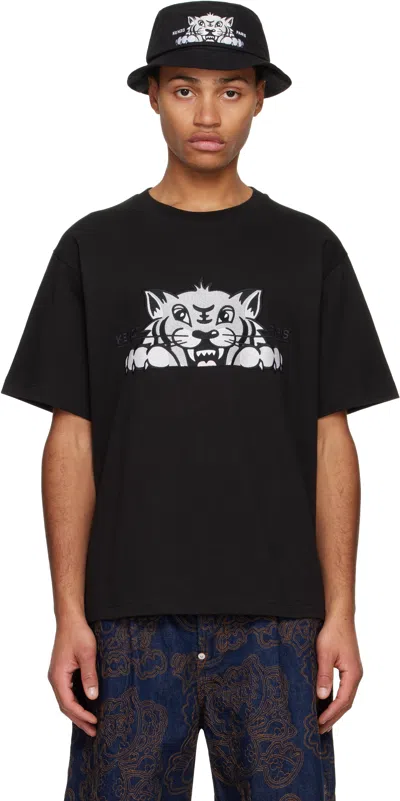 KENZO BLACK KENZO PARIS HAPPY TIGER EMBROIDERED T-SHIRT