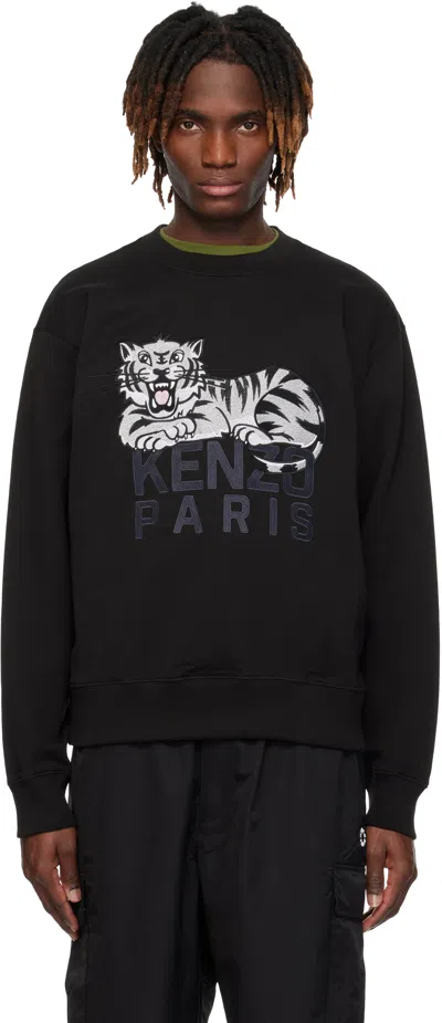 KENZO BLACK KENZO PARIS 'KENZO HAPPY TIGER' EMBROIDERED SWEATSHIRT