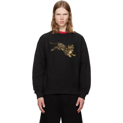 Kenzo Jumping Tiger Embellished V Neck Sweater In Black