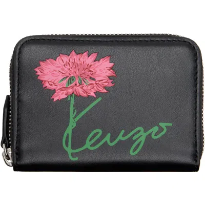 Kenzo Black  Paris ' Tulip' Zip Wallet