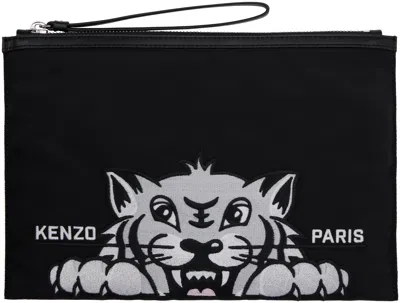KENZO BLACK KENZO PARIS 'KENZO VARSITY' LARGE POUCH