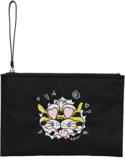 Kenzo Black  Paris ' Wild Tiger' Large Pouch
