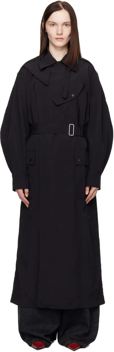 Kenzo Black  Paris Kimono Sleeves Long Trench Coat In 99 Black