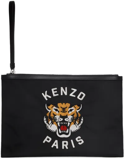 Kenzo ブラック ラージ  Paris  Varsity クラッチ In Black