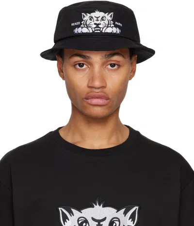 Kenzo Black  Paris Logo Graphic Bucket Hat