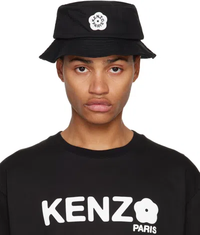 Kenzo Black  Paris Logo Patch Bucket Hat