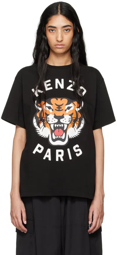 Kenzo Lucky Tiger Cotton T-shirt In Black