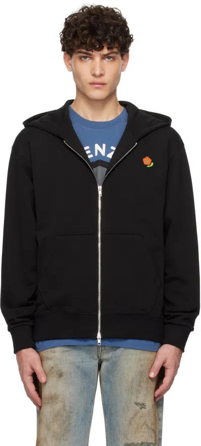 Kenzo Black  Paris Pop Embroidered Zipped Hoodie