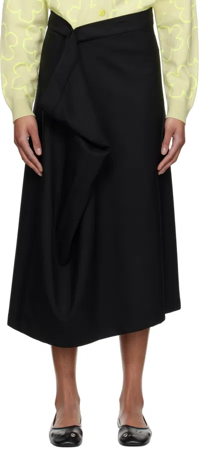 Kenzo Black  Paris Virgin Wool Midi Skirt