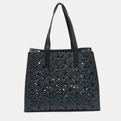 Pre-owned Kenzo Black Laser Cut Flying Logo Leather Shopper Tote