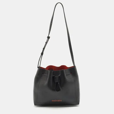 Pre-owned Kenzo Black Leather Drawstring Bucket Bag