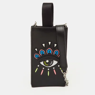 Pre-owned Kenzo Black Leather Eye Embroidered Phone Crossbody Bag