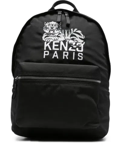 KENZO BLACK LOGO-EMBROIDERED BACKPACK