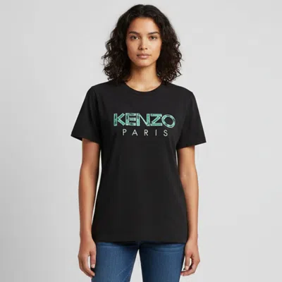 Pre-owned Kenzo Black Logo Embroidered Jersey Crew Neck T-shirt Xxl
