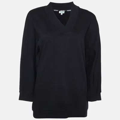 Pre-owned Kenzo Black Logo Print Cotton V-neck Sweatshirt M