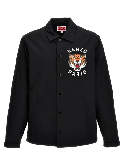 KENZO MEN BLACK LOGO PRINT JACKET, XL LUXURY JACKETS FOR MEN DARVEYS