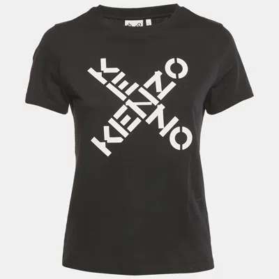 Pre-owned Kenzo Black Logo Print Jersey Crewneck T-shirt S