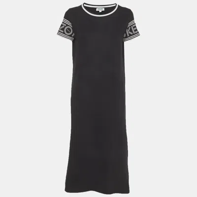 Pre-owned Kenzo Black Logo Print Jersey Midi Dress S