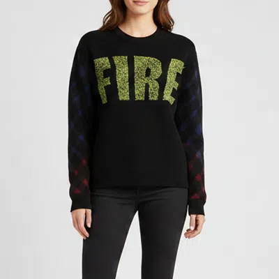 Pre-owned Kenzo Black Multicolor Fire Printed Wool Blend Zip Sweater S