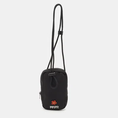 Pre-owned Kenzo Black Nylon Embroidered Phone Holder Crossbody Bag