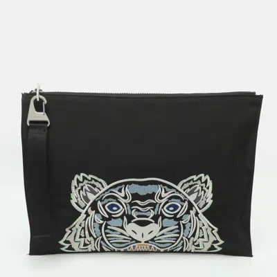 Pre-owned Kenzo Black Nylon Tiger Embroidered Wristlet Clutch