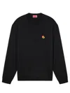 Kenzo Black Sweatshirt In Light Fllece With Broke Flower Embroidery To The Chest  Man In Black