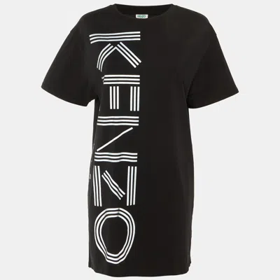 Pre-owned Kenzo Black Print Logo Cotton T-shirt Dress S